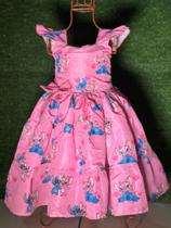 Vestido Menina Infantil Elegante Stitch Rosa