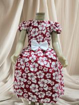 Vestido Menina Infantil Elegante Vermelho Flores Brancas