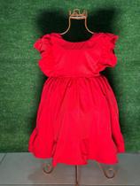 Vestido Menina Infantil Elegante Vermelho Liso Ombro Babado