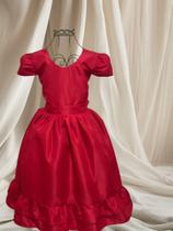 Vestido Menina Infantil Elegante Vermelho Sem Laço frente e Saia Babado