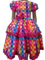 Vestido Menina Infantil Elegante Xadrez Colorido Arraia Junina