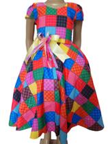 Vestido Menina Infantil Elegante Xadrez Colorido Junina Arraia