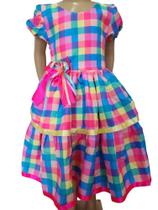 Vestido Menina Infantil Elegante Xadrez Junina Arraia Rosa