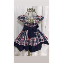 Vestido Menina Infantil Elegante Xadrez Listrado Faixa Azul