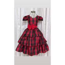 Vestido Menina Infantil Elegante Xadrez Vermelho RF10