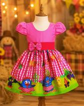 Vestido Menina Infantil Festa Junina Arraia Galinha Pintadinha Rosa