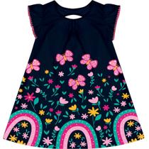 Vestido Menina Infantil Flores Manga 100% Algodão Kyly Vestido Menina Infantil Flores Manga 100% Algodão Kyly