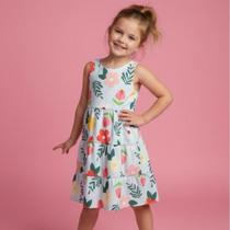 Vestido Menina Infantil Jardim Cavado Estampado Franzido Regata Verão