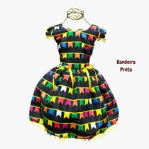 Vestido Menina infantil Junina Ester Preto Bandeirinha