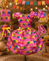 Vestido Menina Infantil Junina Ester Rosa Bandeirinha Vestido Menina Infantil Junina Ester Rosa Bandeirinha
