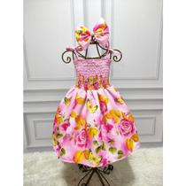 Vestido Menina Infantil Lastex Jardim das Rosas Borboletas