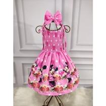 Vestido Menina Infantil Lastex Minnie Rosa