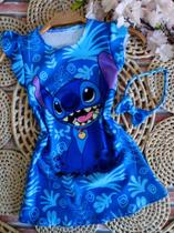 Vestido Menina Infantil Luna Temático Stitch Azul +Tiara Vestido Menina Infantil Luna Temático Stitch Azul +Tiara