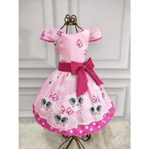 Vestido Menina Infantil Luxo Manga Viés Chuva de Amor Rosa