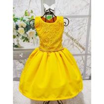 Vestido Menina Infantil Luxo Renda Amarelo Perola Vestido Menina Infantil Luxo Renda Amarelo Perola
