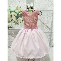 Vestido Menina Infantil Luxo Renda Perola Rosa Vestido Menina Infantil Luxo Renda Perola Rosa