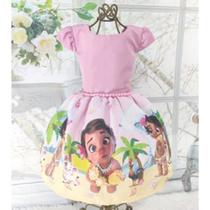 Vestido Menina Infantil Luxo Temático Busto Liso Moana Baby Rosa Vestido Menina Infantil Luxo Temático Busto Liso Moana Baby Rosa