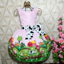 Vestido Menina Infantil Luxo Temático Fazendinha Busto Sublimado