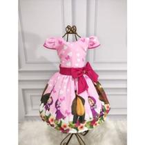Vestido Menina Infantil Luxo Temático Manga Viés Macha