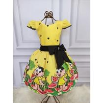 Vestido Menina Infantil Luxo Temático Manga Viés Magali Vestido Menina Infantil Luxo Temático Manga Viés Magali