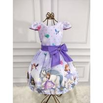 Vestido Menina Infantil Luxo Temático Manga Viés Princesa Sofia Vestido Menina Infantil Luxo Temático Manga Viés Princesa Sofia
