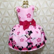 Vestido Menina Infantil Luxo Temático Minnie Rosa Busto Sublimado