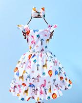 Vestido Menina Infantil Luxuoso Ester Safari Branco Alegria