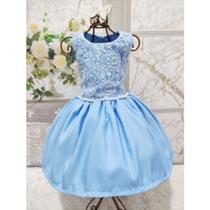 Vestido Menina Infantil Renda Luxo Azul Claro