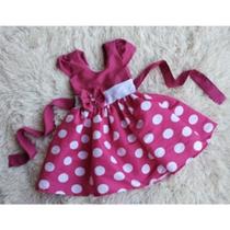 Vestido Menina Infantil Simples Rosa Pink Bolinhas Brancas