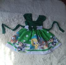 Vestido Menina Infantil Simples Temático Looney Tunes Baby Verde Vestido Menina Infantil Simples Temático Looney Tunes Baby Verde