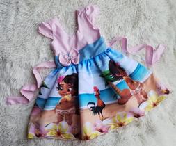 Vestido Menina Infantil Simples Temático Moana Baby Rosa RF02