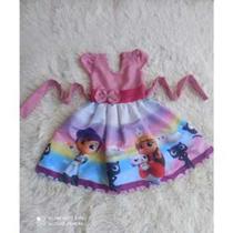 Vestido Menina Infantil Simples Temático Reino Arco-íris Rosa