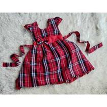 Vestido Menina Infantil Simples Vermelho Xadrez Laço Vermelho