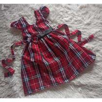 Vestido Menina Infantil Simples Xadrez Vermelho Laço Preto