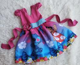 Vestido Menina Infantil Temático Simples Lilo & Stitch RF03 Vestido Menina Infantil Temático Simples Lilo & Stitch RF03