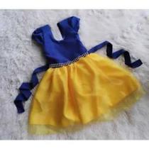 Vestido Menina Infantil Tule Amarelo e Azul Branca de Neve