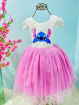 Vestido Menina Infantil Tule Super Luxo Stitch Rosa