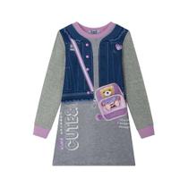 Vestido menina kukie rosa e cinza com lilás manga longa 2 a8