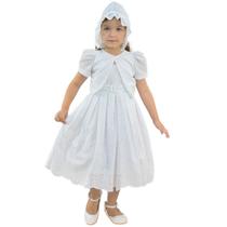 Vestido Menina Laise Branco + Bolero + Touca: Batizado e Comunhão