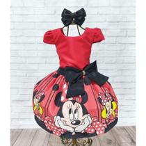 Vestido Menina Luxo Temático Busto Liso Minnie Vermelho