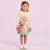 Vestido Menina Petit Cherie Manga Longa Dolce Giardino Estampa Bixinhos e Flores Vestido Menina Petit Cherie Manga Longa Dolce Giardino Estampa Bixinhos e Flores