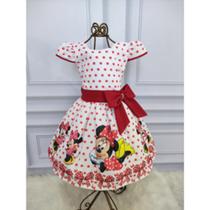 Vestido Menina Temático Manga Viés Minnie Vermelho Vestido Menina Temático Manga Viés Minnie Vermelho