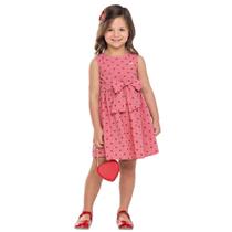 Vestido Meninas em Tecido Viscose Estampado corações Vermelho Angerô