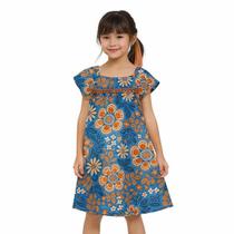 Vestido Meninas Trapézio Malha Azul Anoitecer Estampa Flores Nanai Tamanho:16 anos
