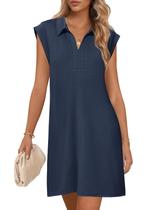 Vestido MEROKEETY 2025 de verão, manga curta, decote em V, azul marinho, feminino Vestido MEROKEETY 2025 de verão, manga curta, decote em V, azul marinho, feminino
