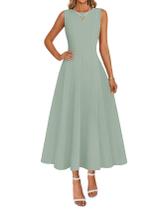 Vestido MEROKEETY 2026 sem mangas A-line Midi Sage feminino Vestido MEROKEETY 2026 sem mangas A-line Midi Sage feminino