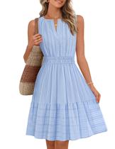 Vestido MEROKEETY 2026 Sem Mangas Decote V Azul com Bolsos Vestido MEROKEETY 2026 Sem Mangas Decote V Azul com Bolsos