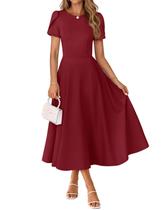 Vestido MEROKEETY 2026 Summer Midi Wine de manga curta para mulheres Vestido MEROKEETY 2026 Summer Midi Wine de manga curta para mulheres
