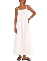Vestido MEROKEETY Boho de Linho Maxi Branco com Alças Finas - Tamanho S Vestido MEROKEETY Boho de Linho Maxi Branco com Alças Finas - Tamanho S