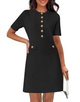 Vestido MEROKEETY Justo de Tricô Mini com Botões e Manga Curta Vestido MEROKEETY Justo de Tricô Mini com Botões e Manga Curta